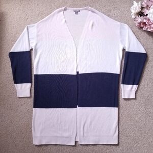 Falls Creek Long Thin Pink White and Navy Cardigan